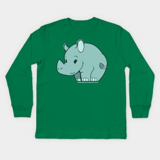 Rhino (green) Kids Long Sleeve T-Shirt